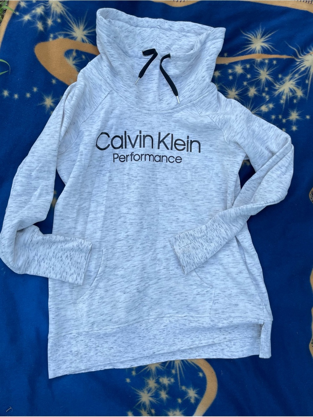 Calvin Klein women Light Heather Gray Pullover Hoodie with Black Logo size xxl